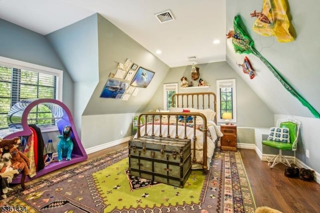100 Gregory Ave, West Orange Twp, NJ 07052 - bedroom with multiple windows, wood finished floors, vaulted ceiling, baseboards, and recessed lighting