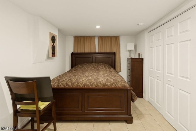 276 5th Ave, Paterson City, NJ 07524 - bedroom featuring a closet, light tile patterned flooring, and recessed lighting