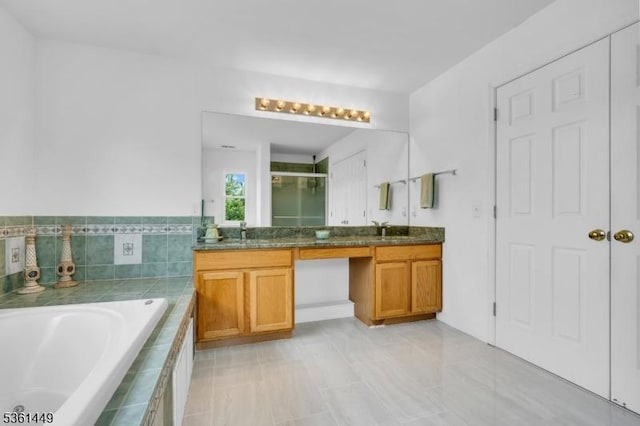 9 Mcgovern Ct, Bridgewater Twp, NJ 08807 - full bathroom featuring vanity, a garden tub, and a shower with door