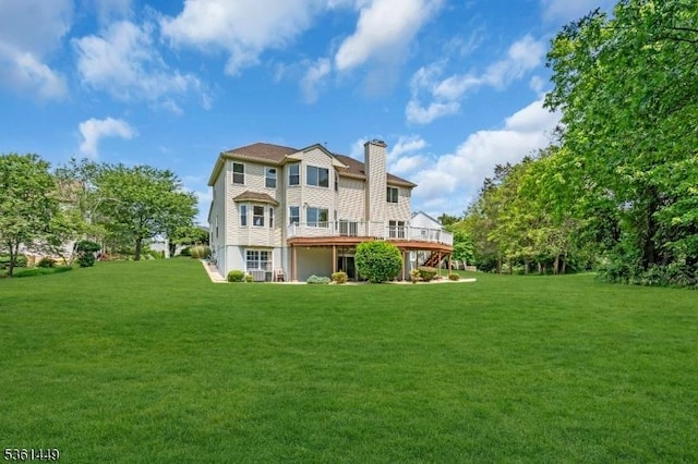 9 Mcgovern Ct, Bridgewater Twp, NJ 08807 - rear view of house featuring a lawn, a deck, and a chimney