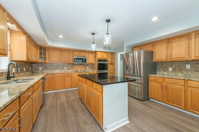 5 Britton St, Netcong Boro, NJ 07857 - kitchen with stainless steel appliances, a sink, wood finished floors, tasteful backsplash, and recessed lighting
