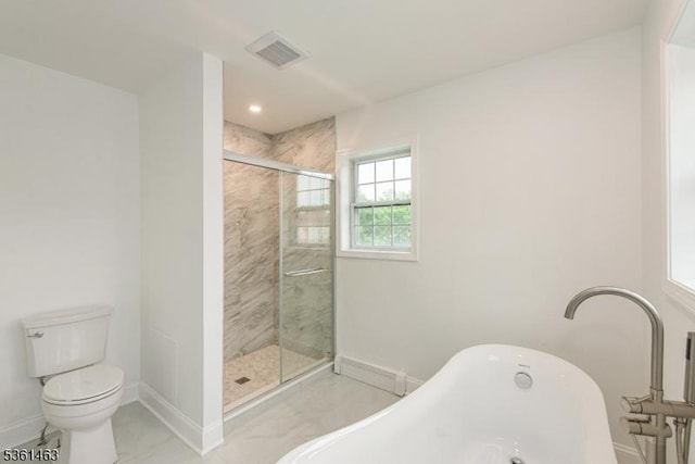 5 Britton St, Netcong Boro, NJ 07857 - bathroom featuring baseboards, a soaking tub, toilet, and a stall shower