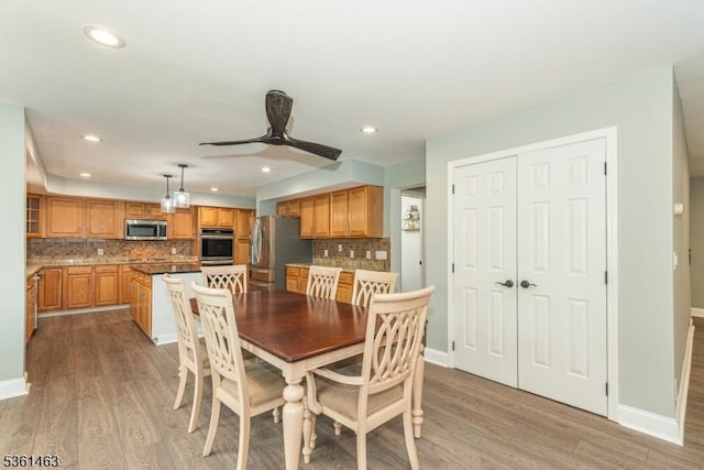 5 Britton St, Netcong Boro, NJ 07857 - dining room with ceiling fan, light wood-type flooring, baseboards, and recessed lighting