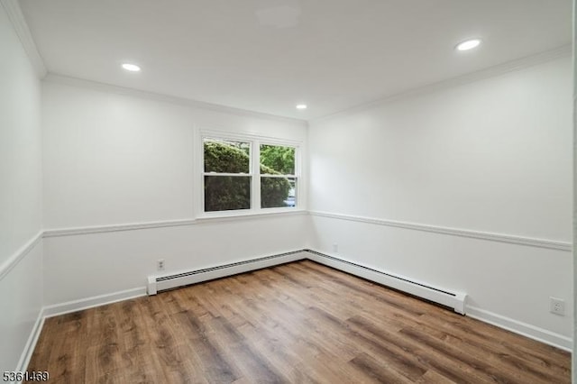 16 Deanna Dr Unit 23, Hillsborough Twp, NJ 08844 - unfurnished room with crown molding, wood finished floors, recessed lighting, baseboards, and a baseboard radiator