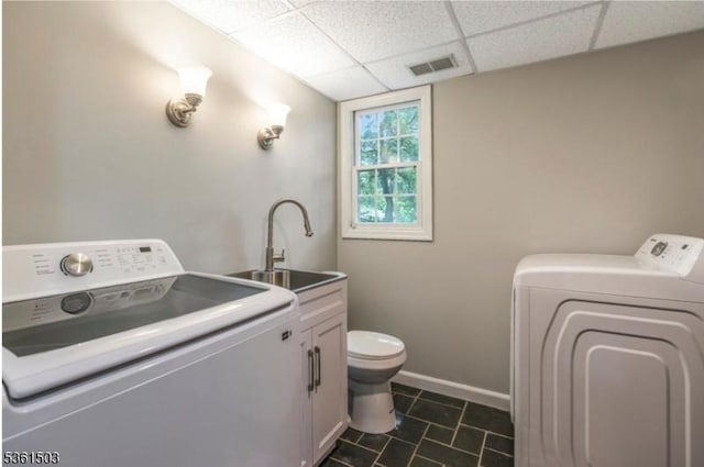 1730 Arrowbrook Dr, Bridgewater Twp, NJ 08836 - laundry area featuring washer and dryer and dark tile patterned floors
