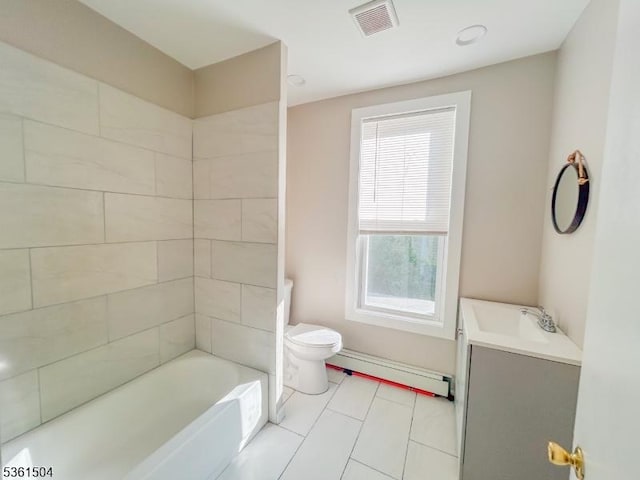 80 Western Ave, Morristown Town, NJ 07960 - full bathroom featuring vanity, toilet, tile patterned floors, a baseboard radiator, and shower / bath combination