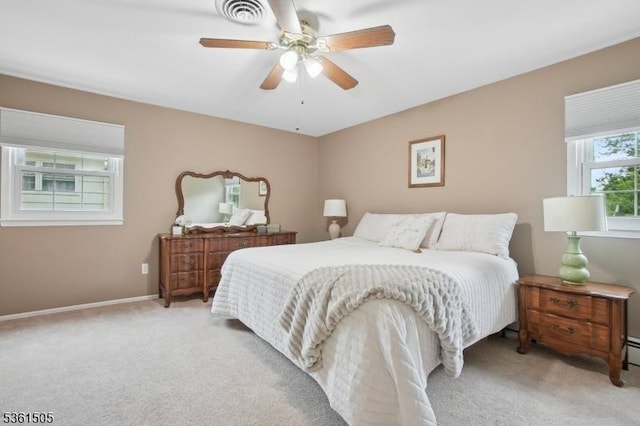 52 Hawthorne Ave, Springfield Twp, NJ 07081 - bedroom with light carpet, baseboards, and ceiling fan