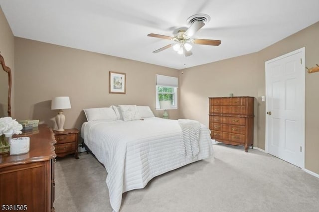 52 Hawthorne Ave, Springfield Twp, NJ 07081 - bedroom with light colored carpet, ceiling fan, and baseboards