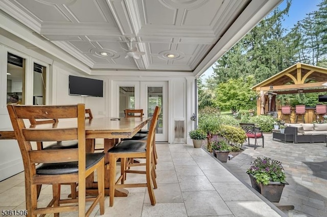 140 Lambertville Hopewell Rd, East Amwell Twp, NJ 08525 - view of patio / terrace with outdoor lounge area, french doors, a gazebo, and outdoor dining space