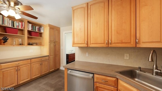 2052 Church Ave, Scotch Plains Twp, NJ 07076 - kitchen with dishwasher, a sink, tasteful backsplash, ceiling fan, and tile patterned floors
