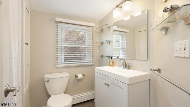 2052 Church Ave, Scotch Plains Twp, NJ 07076 - bathroom with a baseboard radiator, vanity, toilet, and baseboards