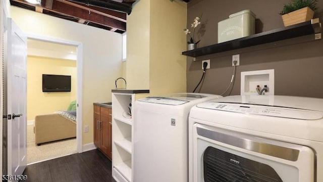 2052 Church Ave, Scotch Plains Twp, NJ 07076 - laundry room with washing machine and clothes dryer and dark wood-style flooring