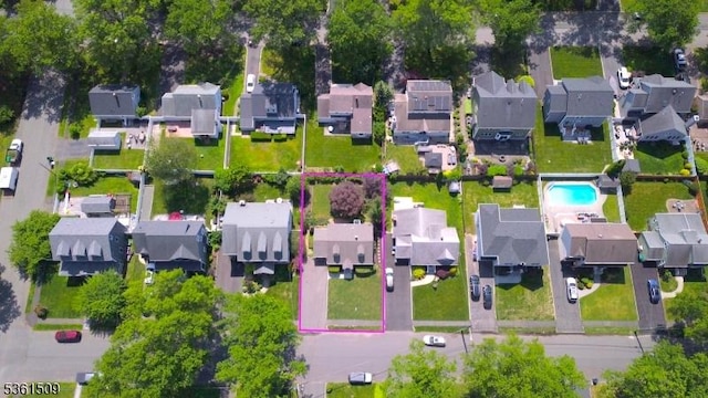 2052 Church Ave, Scotch Plains Twp, NJ 07076 - aerial perspective of suburban area with property parcel outlined and a pool area