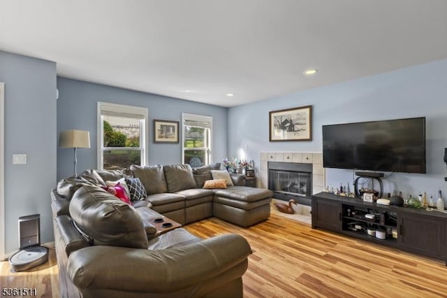 5 Caleb Ct, Hardyston Twp, NJ 07419 - living area with wood finished floors, a tile fireplace, and recessed lighting