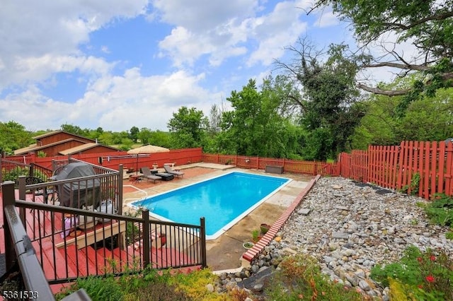 933 River Rd, Hillsborough Twp, NJ 08844 - view of swimming pool with a fenced backyard, a patio area, stairs, and view of scattered trees