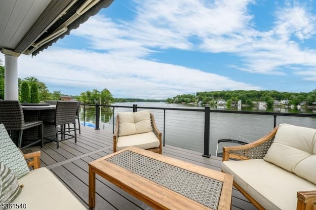 307 Squaw Trl, Hopatcong Boro, NJ 07821 - wooden terrace with outdoor lounge area and a water view
