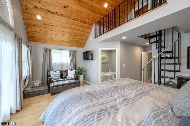 307 Squaw Trl, Hopatcong Boro, NJ 07821 - bedroom with wooden ceiling, high vaulted ceiling, wood finished floors, baseboards, and recessed lighting