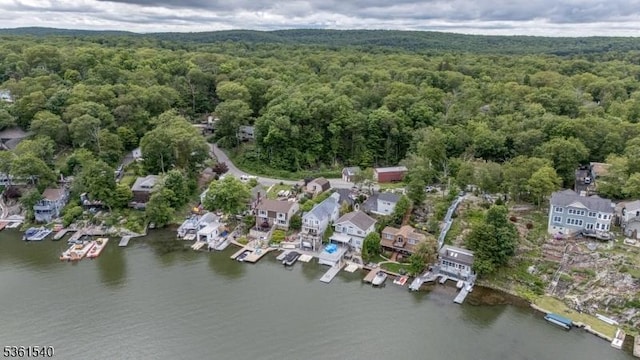 307 Squaw Trl, Hopatcong Boro, NJ 07821 - aerial overview of property's location with a heavily wooded area and a nearby body of water