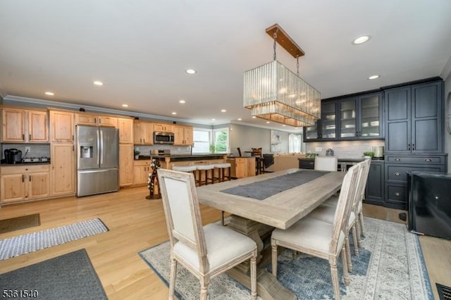 307 Squaw Trl, Hopatcong Boro, NJ 07821 - dining area with light wood-type flooring, recessed lighting, and crown molding