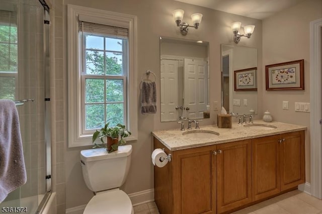 302 Lindabury Ln, Tewksbury Twp, NJ 07979 - full bath with double vanity, combined bath / shower with glass door, and tile patterned flooring