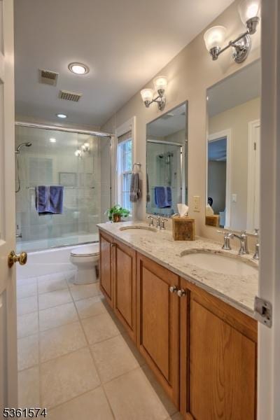 302 Lindabury Ln, Tewksbury Twp, NJ 07979 - bathroom featuring tile patterned flooring, double vanity, and enclosed tub / shower combo