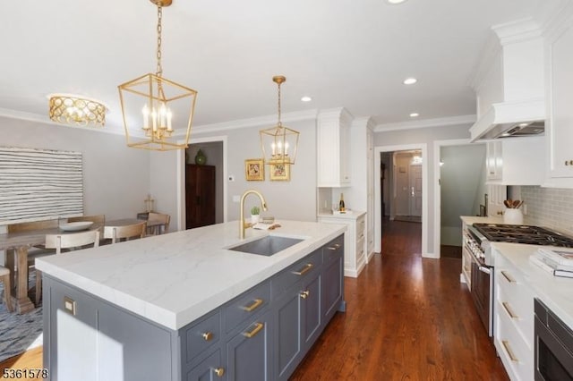 50H New England Ave Unit H, Summit City, NJ 07901 - kitchen with a sink, a chandelier, white cabinetry, stainless steel appliances, and recessed lighting