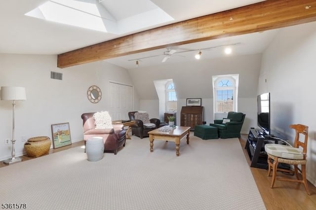 50H New England Ave Unit H, Summit City, NJ 07901 - living area with a skylight, a ceiling fan, and wood finished floors