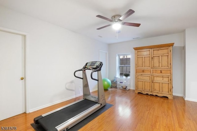 50H New England Ave Unit H, Summit City, NJ 07901 - workout room with light wood-style floors, a ceiling fan, and baseboards