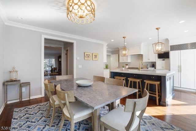 50H New England Ave Unit H, Summit City, NJ 07901 - dining space featuring a chandelier, wood finished floors, ornamental molding, recessed lighting, and baseboards