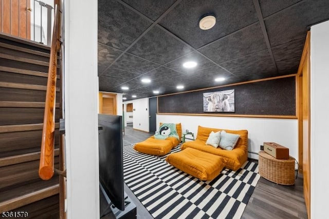 379 Washington Ave, Rutherford Boro, NJ 07070 - cinema room featuring recessed lighting, a baseboard heating unit, and wood finished floors