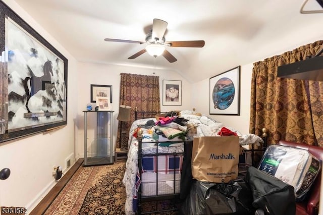 420 Hollywood Ave, Hillside Twp, NJ 07205 - bedroom with wood finished floors, baseboards, ceiling fan, and lofted ceiling