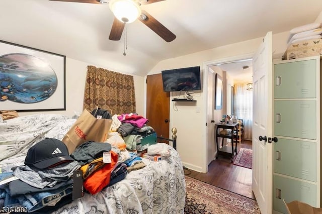 420 Hollywood Ave, Hillside Twp, NJ 07205 - bedroom with wood finished floors, vaulted ceiling, and a ceiling fan