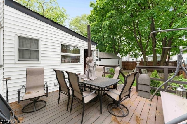 420 Hollywood Ave, Hillside Twp, NJ 07205 - wooden terrace featuring outdoor dining area and a fenced backyard