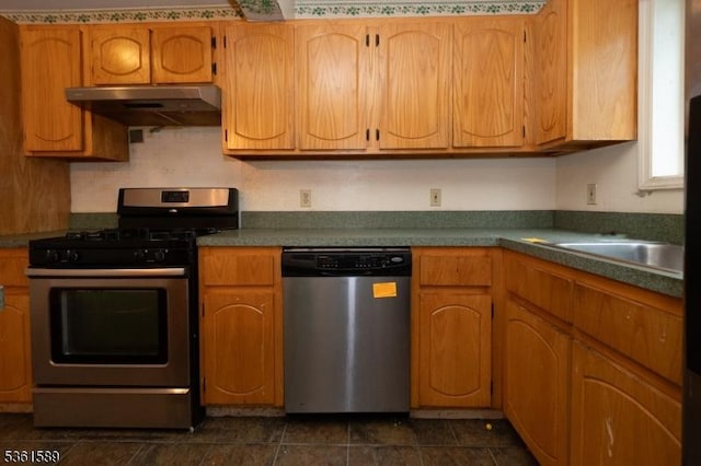 328 Ralph St, Franklin Twp, NJ 08873 - kitchen featuring appliances with stainless steel finishes, under cabinet range hood, and brown cabinetry