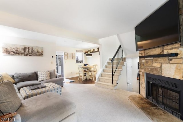 35 Bennington Sq, Washington Twp, NJ 07840 - living area with stairway and a fireplace