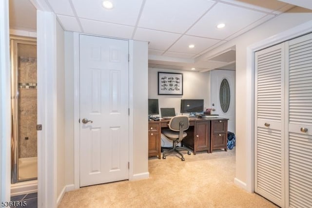 10 Mountainview Rd, Roxbury Twp, NJ 07876 - home office with light colored carpet, recessed lighting, and baseboards