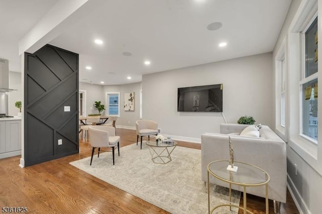 139 Weaver Ave, Bloomfield Twp, NJ 07003 - living room featuring wood finished floors, recessed lighting, plenty of natural light, and baseboards