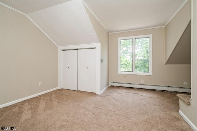 90 Libertyville Rd, Wantage Twp, NJ 07461 - additional living space featuring baseboard heating, carpet flooring, baseboards, and lofted ceiling