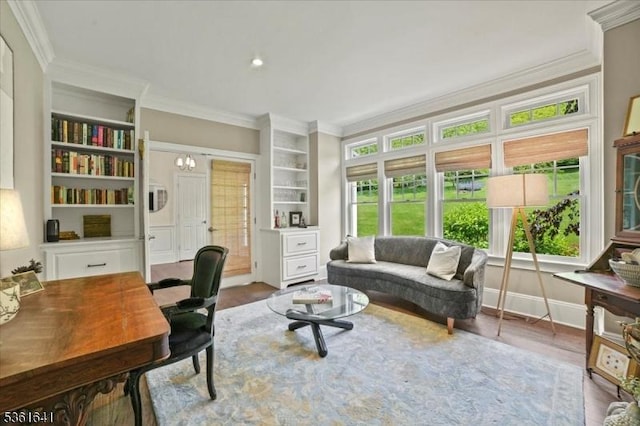 7 Shenandoah Ct, Washington Twp, NJ 07830 - home office featuring crown molding, wood finished floors, and built in features