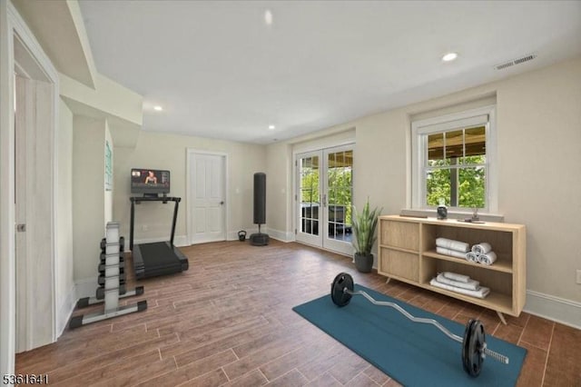 7 Shenandoah Ct, Washington Twp, NJ 07830 - workout room with wood finished floors, recessed lighting, and french doors