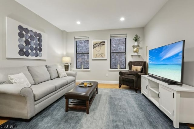 3315 Pleasant Ave Unit 314, Union City, NJ 07087 - living room featuring dark wood-style floors, recessed lighting, and baseboards