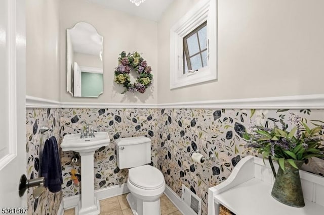 16 Old Chimney Rd, Randolph Twp, NJ 07869 - bathroom featuring wainscoting, toilet, and tile patterned floors