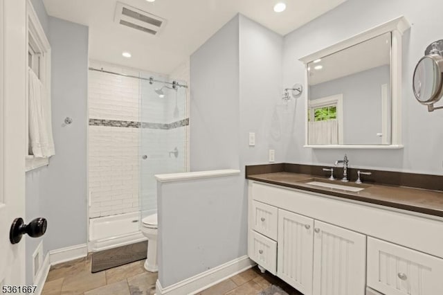 16 Old Chimney Rd, Randolph Twp, NJ 07869 - full bath with vanity, a stall shower, toilet, baseboards, and recessed lighting