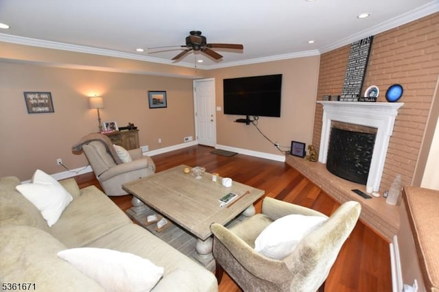23 Pepperidge Rd, Morris Twp, NJ 07960 - living area with a ceiling fan, baseboards, recessed lighting, wood finished floors, and crown molding