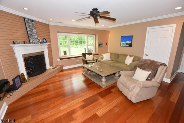 23 Pepperidge Rd, Morris Twp, NJ 07960 - living area with wood finished floors, ceiling fan, baseboards, recessed lighting, and ornamental molding
