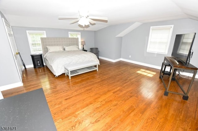 23 Pepperidge Rd, Morris Twp, NJ 07960 - bedroom featuring lofted ceiling, wood finished floors, baseboards, and a ceiling fan