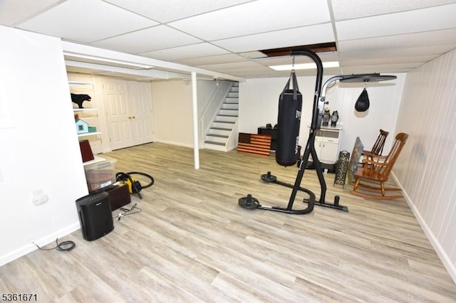 23 Pepperidge Rd, Morris Twp, NJ 07960 - exercise area featuring wood finished floors, a drop ceiling, and baseboards