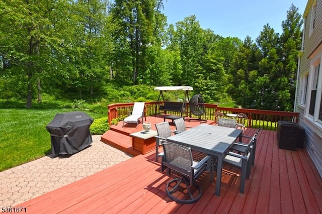 23 Pepperidge Rd, Morris Twp, NJ 07960 - wooden deck featuring outdoor dining space, area for grilling, and a yard