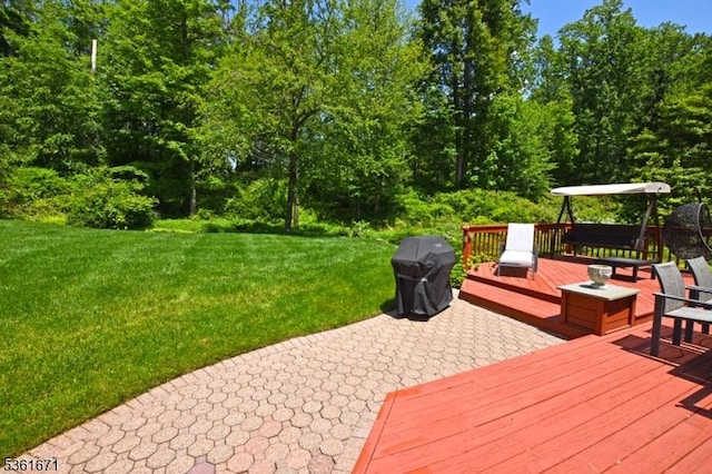 23 Pepperidge Rd, Morris Twp, NJ 07960 - wooden deck featuring a lawn and a grill