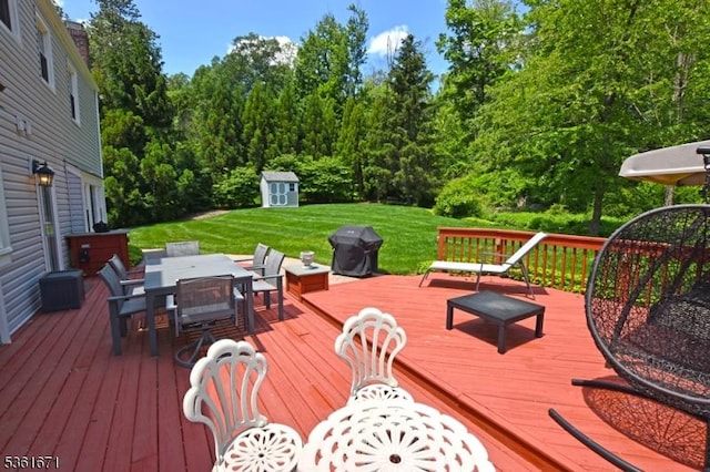 23 Pepperidge Rd, Morris Twp, NJ 07960 - wooden terrace featuring outdoor dining space, a yard, and area for grilling